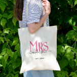 Pink Wife Bride Mrs Wedding Bridal Shower Tote Bag<br><div class="desc">Celebrate your holy matrimony with this cute Mrs. tote bag for wives.  Customize it by adding your last name / surname and wedding anniversary year date.  Pink and black elegant font.  Great for a bridal shower or anniversary / birthday dinner party for a wife.</div>