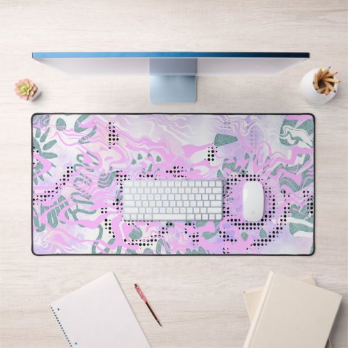 Pink Wiggle lines pouring black dots noise effects Desk Mat