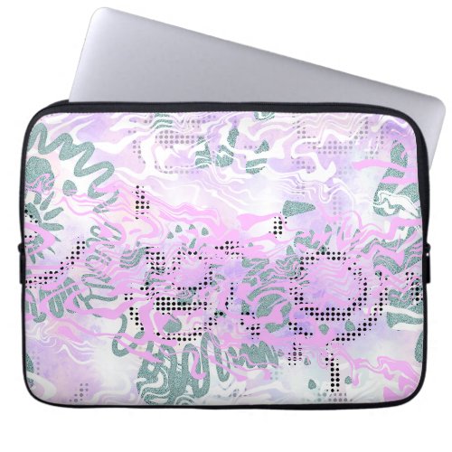 Pink Wiggle lines pouring black dots noise effects Laptop Sleeve