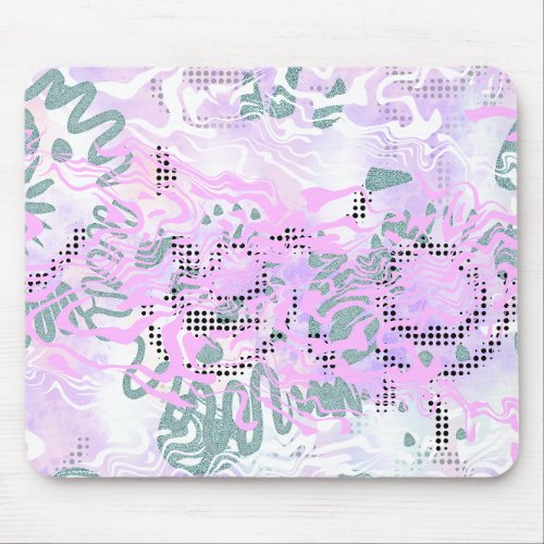 Pink Wiggle lines pouring black dots noise effects Mouse Pad