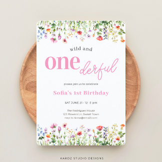 Pink Wild and Onederful Wildflower 1st Birthday Invitation