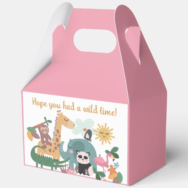 Pink Wild Animal Birthday Favor Boxes (Front)