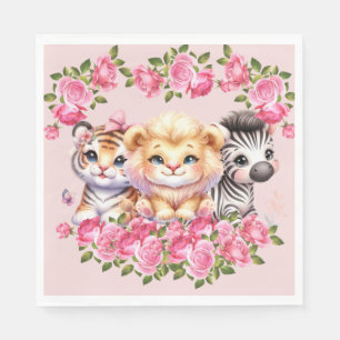 Pink WIld Animal Girl's Baby Shower Invitation Napkins