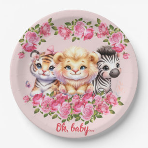 Pink WIld Animal Girl's Baby Shower Invitation Paper Plates