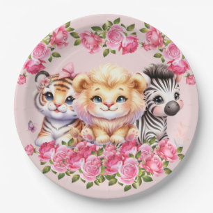 Pink WIld Animal Girl's Baby Shower Invitation Paper Plates