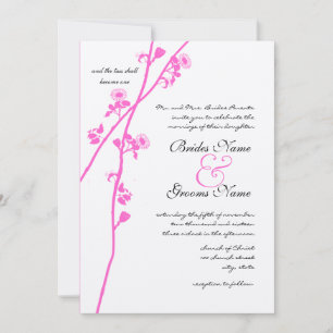 Pink Wild Flower Branch Wedding Invitation