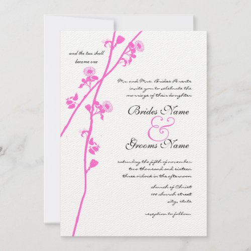 Pink Wild Flower Branch Wedding Invitation
