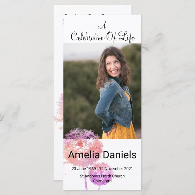 Pink Wild Flower Celebration Of Life Photo Card (Front/Back)