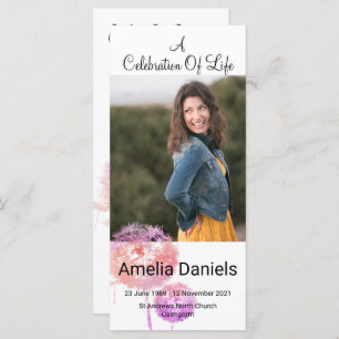 Pink Wild Flower Celebration Of Life Photo Card