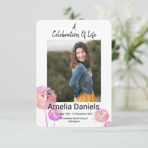 Pink Wild Flower Celebration Of Life Photo Card