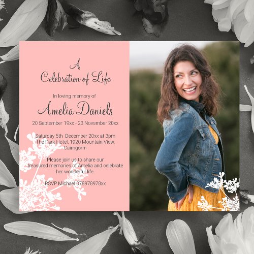 pink Wild Flower Photo Celebration of Life Card