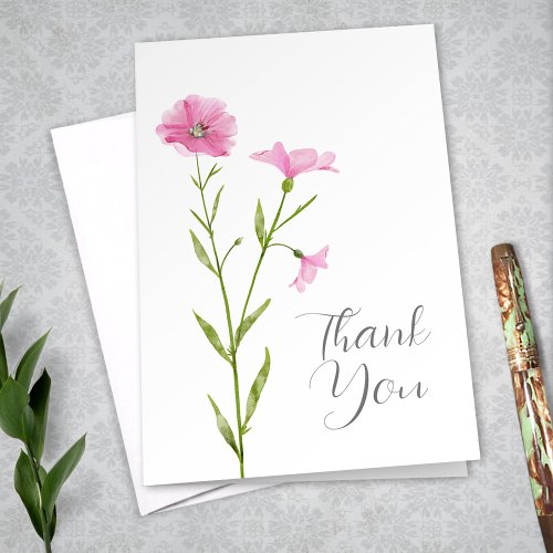 Pink Wild Flower Stem Illustrated Thank You Note Card