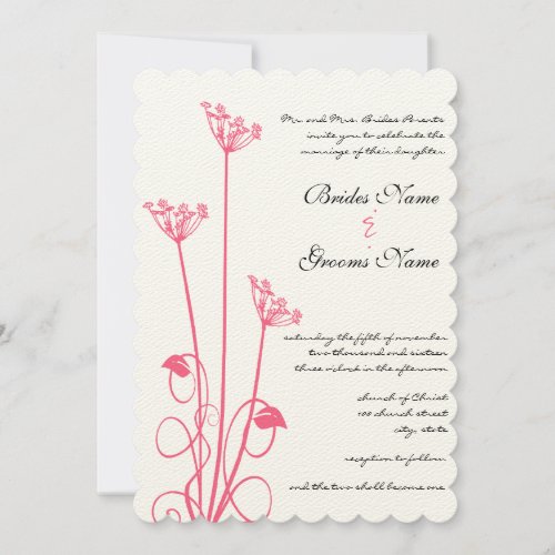 Pink Wild Flower Swirl Wedding Invitation