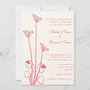 Pink Wild Flower Swirl Wedding Invitation