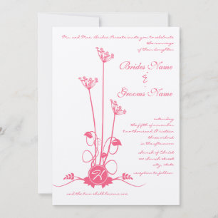 Pink Wild Flower Swirl Wedding Invitation