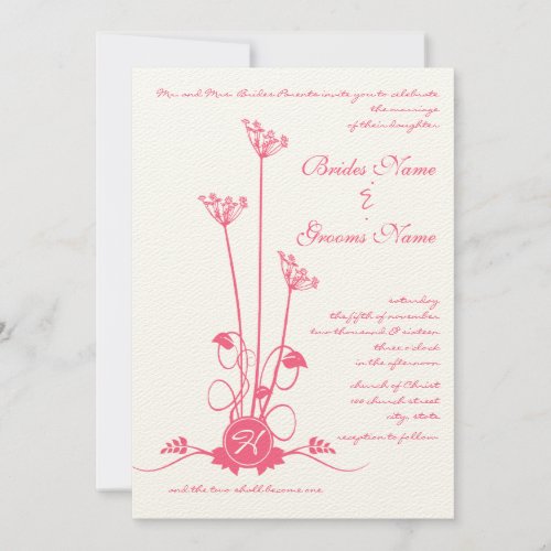 Pink Wild Flower Swirl Wedding Invitation