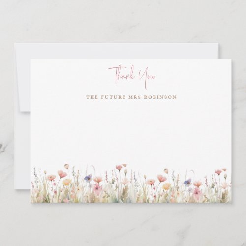 Pink Wild Flowers Bridal Shower  Thank You Card