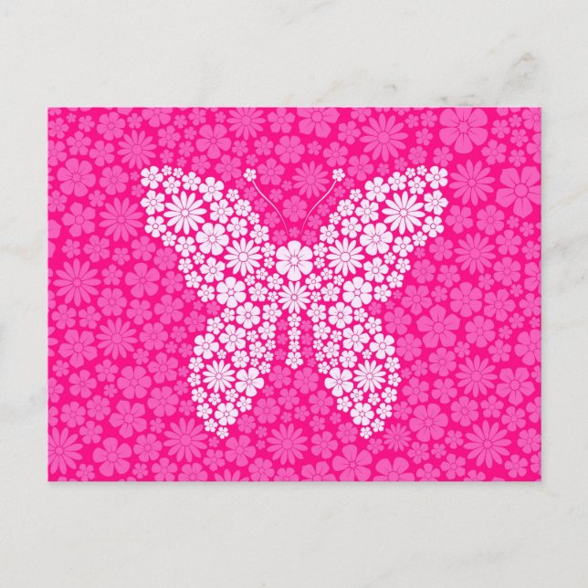 Pink Wild Flowers Butterfly Postcard (Front)