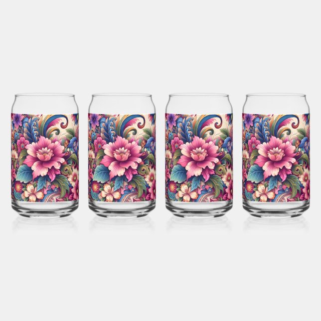 Pink Wild Flowers Can Glass (Front)