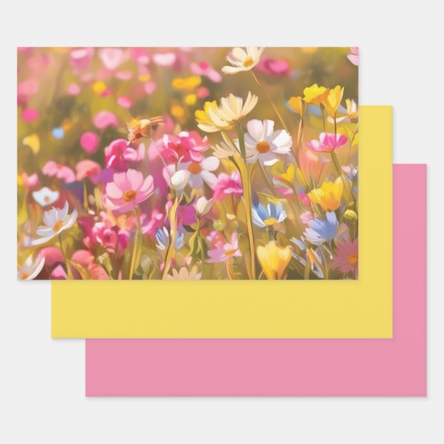 Pink Wild Flowers Field 2025 Wrapping Paper Sheets (Set)