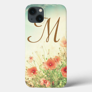 Pink Wild Flowers in Field Monogram IPAD Case