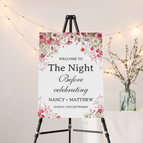 Pink Wild Flowers Rehearsal Dinner Welcome Signs