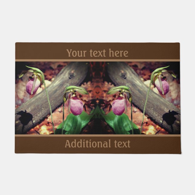 Pink Wild Lady Slipper Orchid Flower Personalized  Doormat (Front)