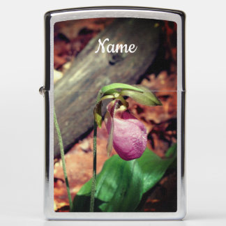 Pink Wild Lady Slipper Orchid Flower Personalized Zippo Lighter