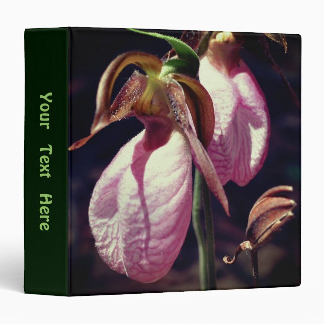 Pink Wild Lady Slipper Orchid Flowers Personalized 3 Ring Binder (Front/Spine)