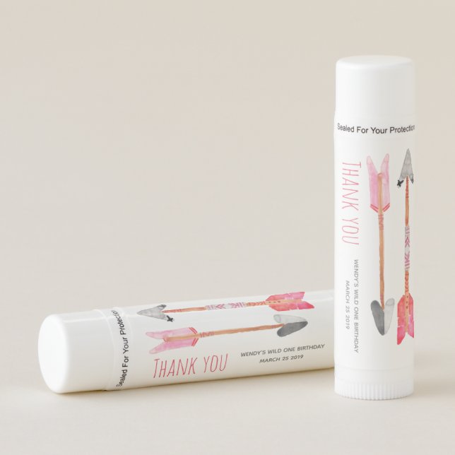 Pink Wild one birthday party favor lip balm (Front)