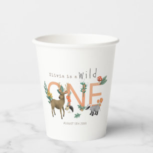Pink Wild One Cute Woodland Animals 1st Birthday Paper Cups