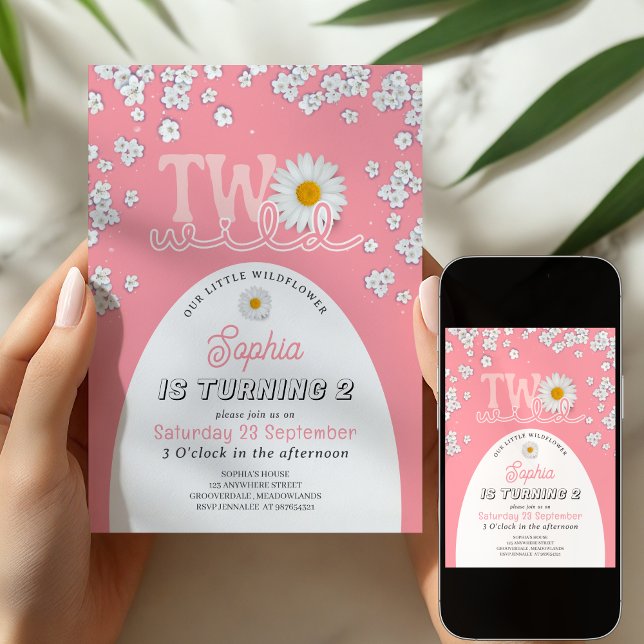 Pink Wild One Daisy 2nd Birthday Invitation (Creator Uploaded)