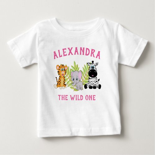 Pink Wild One Safari Girl Birthday Baby T_Shirt