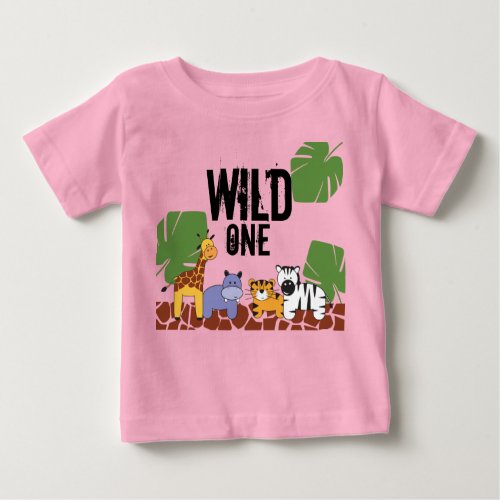 Pink WILD ONE Safari Jungle Theme First Birthday Baby T_Shirt