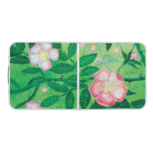Pink Wild Rose Blooms Illustration Beer Pong Table