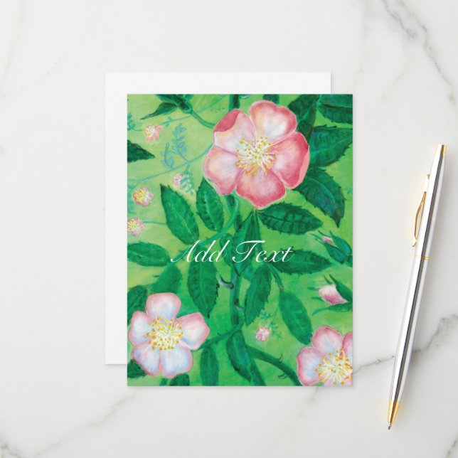 Pink Wild Rose blossom secret garden  RSVP Card (Front/Back In Situ)