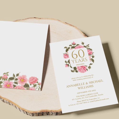 PINK WILD ROSE BOUQUET 60TH DIAMOND ANNIVERSARY INVITATION