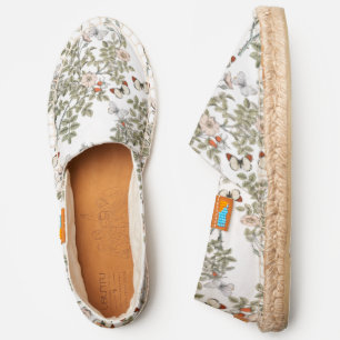 Pink Wild Rose Butterfly Earthy Nature Floral Boho Espadrilles