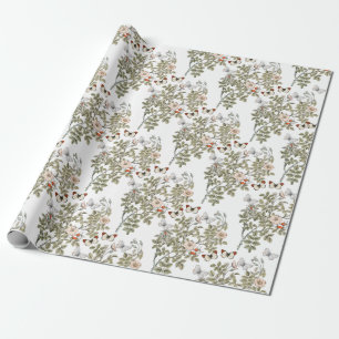 Pink Wild Rose Flower Butterfly Floral Vintage Wrapping Paper