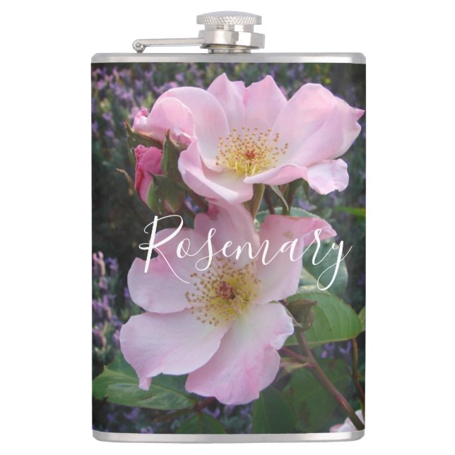 Pink Wild Rose Flower floral Photo Blush Pink Flask (Front)
