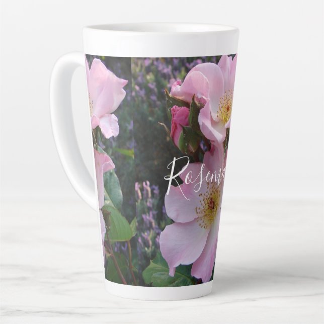 Pink Wild Rose Flower floral Photo Blush Pink Latte Mug (Left Angle)