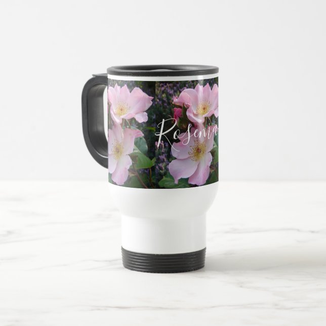Pink Wild Rose Flower floral Photo Blush Pink  Travel Mug (Front Left)