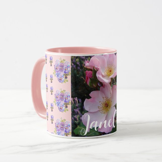 Pink Wild Rose Flower floral Photo Mom Mothers Day Mug (Front Left)