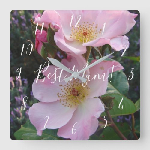 Pink Wild Rose Flower floral Photo Mom Mothers Day Square Wall Clock