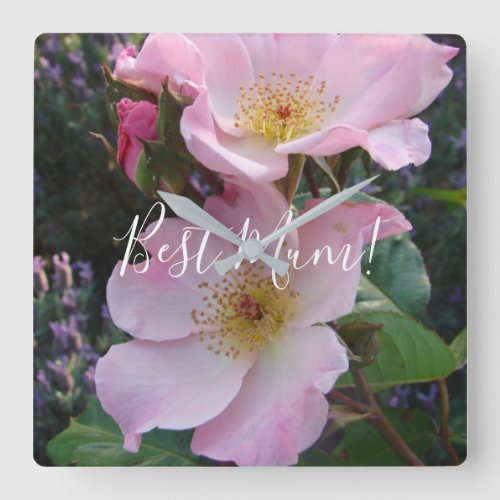 Pink Wild Rose Flower floral Photo Mom Mothers Day Square Wall Clock