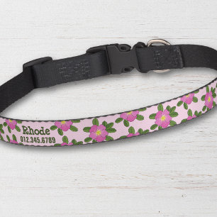 Pink wild rose flower Personalized girl dog Floral Pet Collar