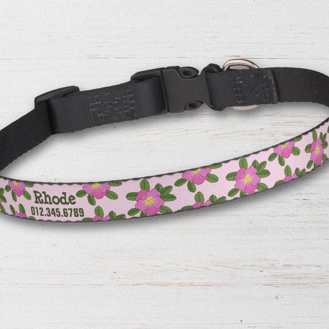 Pink wild rose flower Personalized girl dog Floral Pet Collar (Creator Uploaded)
