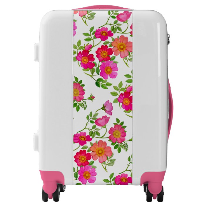 pink floral luggage