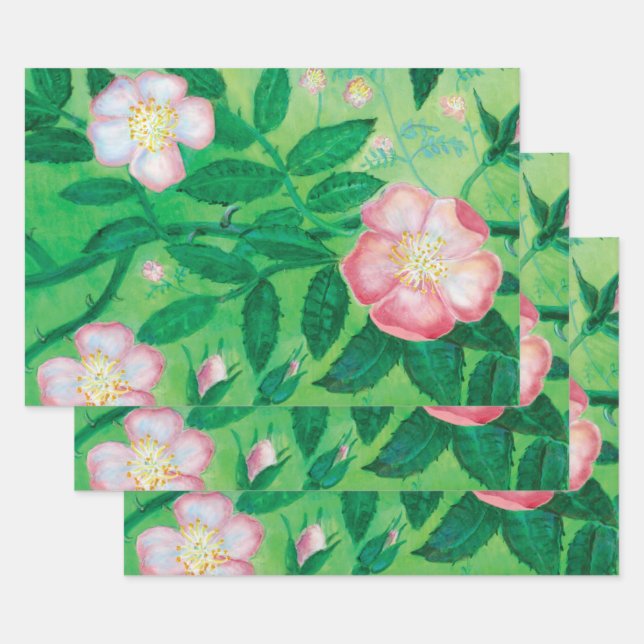 Pink Wild rose flowers   Wrapping Paper Sheets (Set)