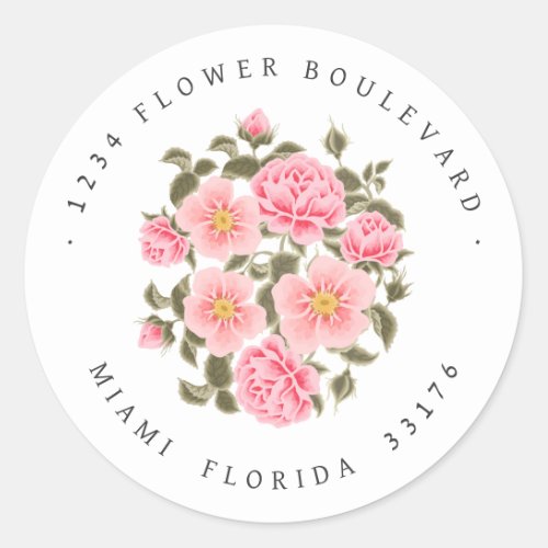 PINK WILD ROSES COUNTRY Bouquet Botanical RETURN  Classic Round Sticker